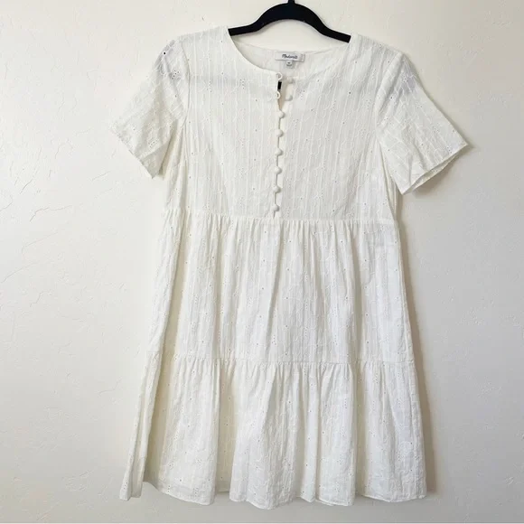 madewell white embroidered dress Madewell Embroidered Tank Mini Dress Eyelet White 100% Linen Size 0 NWD